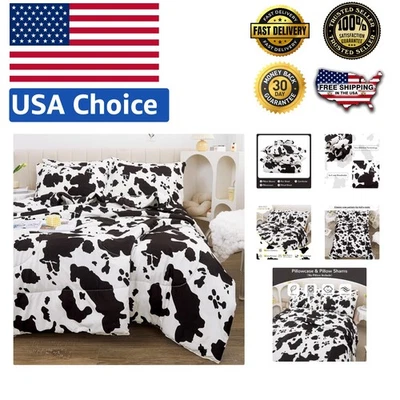 Complete Cow Print Bedding Set for Kids - Soft Full Comforter with Sheets Foto 1 de 4