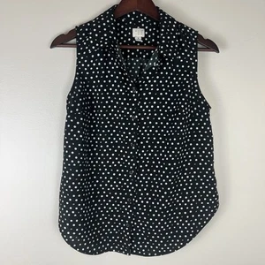 A New Day Black Polka Dot Button Front Collared Blouse Women Sz M - Picture 1 of 8
