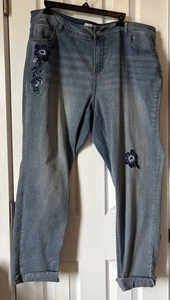 Cato's Est 1946 Denim Curvy 20W Blue Floral Embroidered Leg Distressed Jeans - Bild 1 von 5