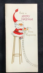 WOW!  Vintage mid-century modern Santa Claus On Stool Christmas greeting card - Imagen 1 de 3