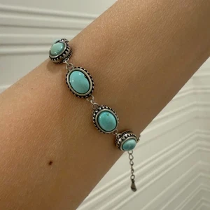 925 Sterling Silver Bracelet 6x4mm Oval Turquoise Gemstone Jewelry 7.5inch Long - Picture 1 of 7