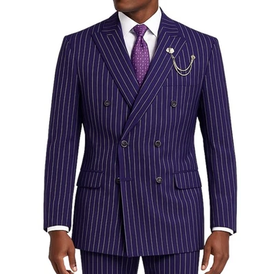 BIG & TALL Men's Purple Pinstripe Double-Breasted Reg-Fit Suit w/ Adj Waist NWT - Image 1 of 4