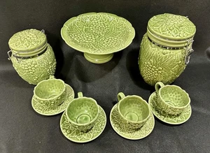 Majolica Green Grape Canisters - 11 Piece Ensemble Hard To Find EUC!! - Picture 1 of 5