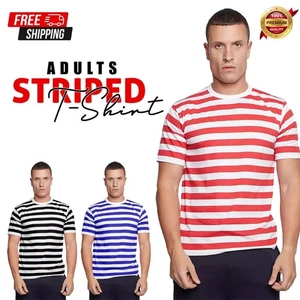 Mens Striped T-Shirt Crew Neck Short Sleeve Stripes Cotton Casual Summer Top - Picture 1 of 17