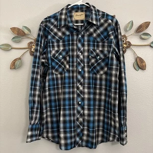 Camisas Wrangler Western Para Hombre Talla Grande Azul Negro Cuadros Perla Botones a Presión - Imagen 1 de 9