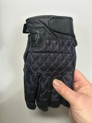 Ladies Leather Gloves with Purple Diamond Stitching 8431.17 Size Large - Изображение 1 из 3