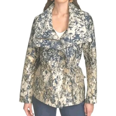 Donna Karan металлический Jacqrard Moto молнии Куртка Пальто Sz XL синее золото ASOTV Памела  - Изображение 1 из 4