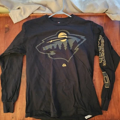 Camisa Pullover Minnesota Wild Vintage NHL Hockey Manga Larga Mediana Negra Foto 1 de 4