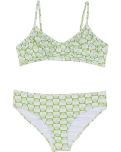 Billabong Girl's Size 5 2 Pc Bikini Swimsuit Daze All Day Shirred Green Daisy - Picture 1 of 2