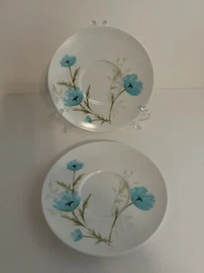 PARK AVENUE MELMAC Turquoise Floral Poppy Set Of 2 Saucers Vintage 1950s - Picture 1 of 4