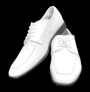 Men's Monaco White Tuxedo Shoes Shiny Faux Patent Leather Lace Up Size 10 - Picture 1 of 3