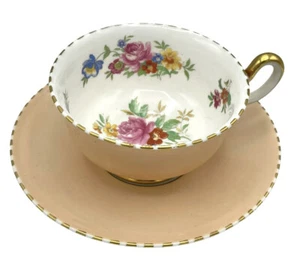 VINTAGE ROYAL CHELSEA Peach Orange Tea Cup & Saucer Flowers Pink Blue Yellow - Picture 1 of 10