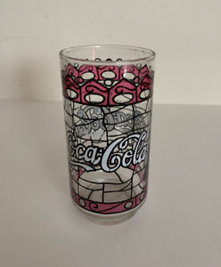 Coca Cola Stained Glass Drinking Glass Purple 5.5 Inches Tall Tiffany Vintage