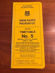 Vintage, 1987 UNION PACIFIC RAILROAD, UP, System Timetable No. 5, April 5, 1987 - Picture 1 of 4