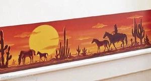 "Calcomanía extraíble de pared con borde de 14" para caballo vaquero cactus escena del desierto del atardecer escena del desierto occidental - Imagen 1 de 2