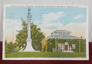 Antique Birchwood Library Old Betsy & Monument, Fremont,Ohio Photo Postcard 1926 - Picture 1 of 7