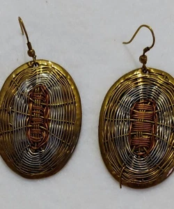Vintage Pierced Earrings Copper Brass Silver Wire (NON MAGNETIC)1 1/8" x 1 5/8 " - Picture 1 of 9