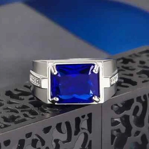 Men's Ring Blue Gemstone No Rust GRA Certificate Beautiful Box - Picture 1 of 9