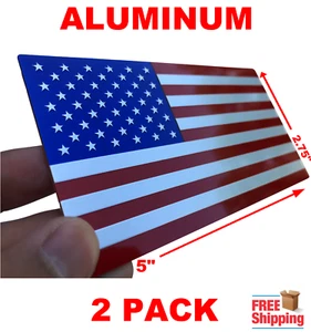(2 PACK) 3D METAL American Flag Sticker Decal Emblem Truck, Car 5" x 2.75" - Picture 1 of 9