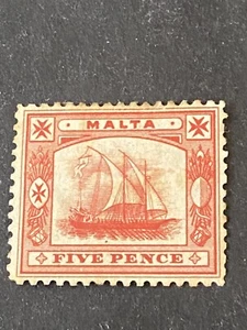 MALTA, SCOTT # 44, 5p. VALUE RED  1904-11 KEV11 ANCIENT GALLEY ISSUE MNG - Picture 1 of 2