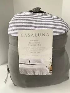 Casaluna Heavyweight Linen Blend Stripe Comforter & Sham Set - Dark Gray - Picture 1 of 6