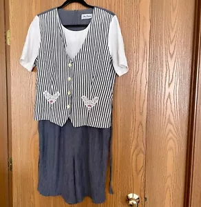 VINTAGE MISS DORBY SHORTS ROMPER JUMPER 1 PIECE FAUX VEST SHIRT & SHORTS SIZE L - Picture 1 of 7