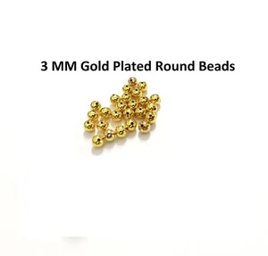 3 MM Gold Plated Round Beads Seamless Hole 1.0 MM (Pack Of 100) Base Metal Brass - Picture 1 of 3