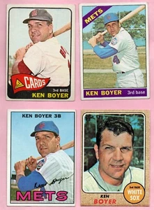 Lotto 4 carte Ken Boyer 1965-1968 St Louis Cardinals Mets White Sox senza pieghe EXMT - Foto 1 di 2