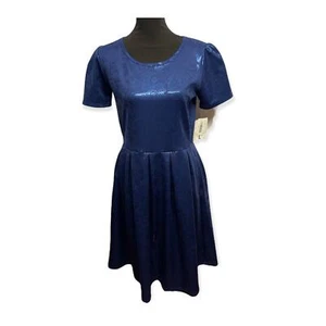 Lularoe elegante Amelia einfarbig blau metallic barock Blumenblumen Urlaub  - Bild 1 von 11