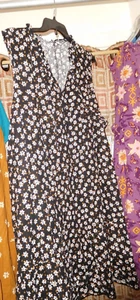 NWT 4X SONOMA OVERHEAD BLACK FLORAL PRINT RAYON LINEN BLEND DRESS SLEEVELESS - Picture 1 of 8
