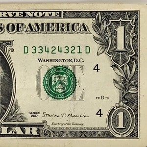 Four Digit Ladder Fancy Serial Number One Dollar D33424321D Trip 3s Pairs 4s 2s - Picture 1 of 8