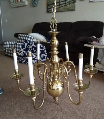VINTAGE Mid-Century DUTCH 18th C Style MODERN 20th C BRASS Six Light CHANDELIER Cover