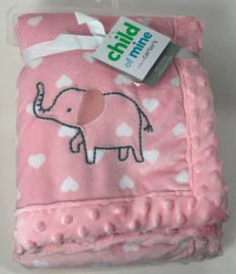 Nueva con etiquetas Manta Bebé Sherpa Carters Child Of Mine Rosa Corazones Blancos Terciopelo Elefante - Imagen 1 de 5