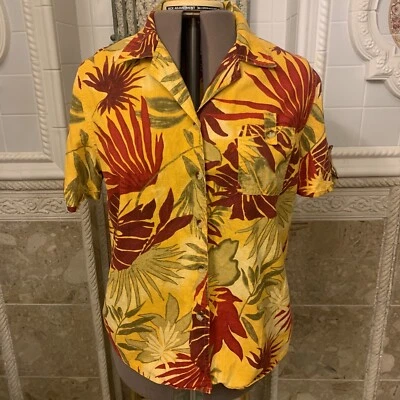 Liz Baker.  Talla XL.  Camisa de manga corta Aloha/lino hawaiano/algodón.  B90. Foto 1 de 4