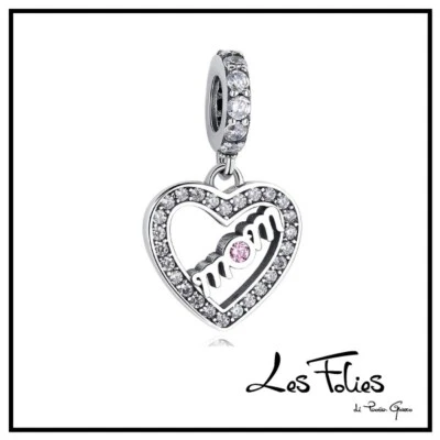 Charm Mamma Cuore Mom strass rosa in argento 925 - Les Folies - Immagine 1 di 4