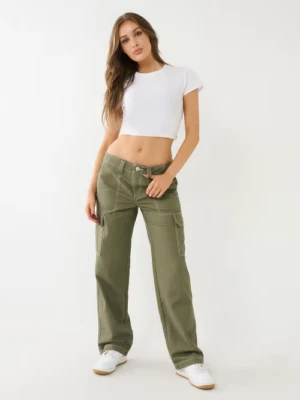 Calça Carga Militar Feminina True Religion 208061 Verde Kalamata - Tamanho 31 - Imagem 1 de 4