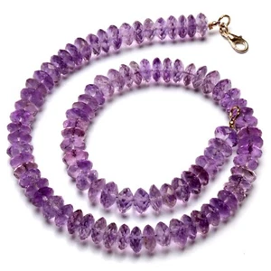 Collar de cuentas rondelle corte alemán tamaño 9,5 mm piedras preciosas amatista natural 16,5" - Imagen 1 de 6