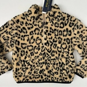 Polo Ralph Lauren Leopard Print Faux Sherpa Pullover Size 5 Little Girl - Picture 1 of 13