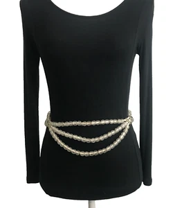 Women's Belt XS-S White Silver VTG Draped Swag Beaded Classic 80's Dress Casual - Picture 1 of 11
