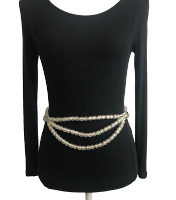 Cinturón Para Mujer XS-S Blanco Plata De Colección Drapeado Swag Cuentas Clásico Años 80 Vestido Informal Foto 1 de 4