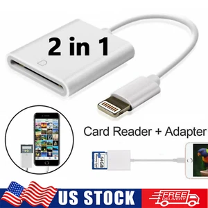 TF SD Card Adapter Camera Reader 2 In 1 For iPhone 14 13 12 11 X XS XR 8 7 iPad - Picture 1 of 9
