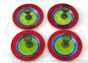 Hand Painted Glass Luncheon Plates with Matching Cordial Glasses For 4 - Picture 1 of 14