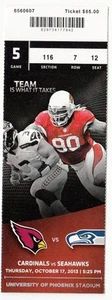 2013 ARIZONA CARDINALS VS SEATTLE SEAHAWKS TICKET STUB 10/17/13 RUSSELL WILSON - Picture 1 of 1