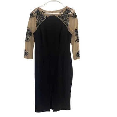 Vestido Vaina Ilusión Bordado Negro JS Collections Formal Cóctel Talla 10 Foto 1 de 4