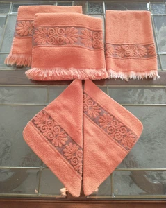Vtg Cannon Monticello Santa Cruz Burnt Orange 2 Bath Towels/1 Hand /2 Washcloths - Picture 1 of 6