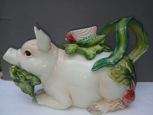 Fitz & Floyd French Market Pig Teapot with a lid - Picture 1 of 6