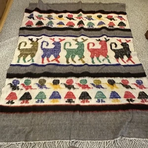 Central American Woven Wool Blanket Colorful Native - Picture 1 of 7