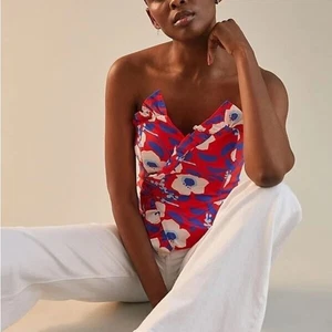 Anthropologie Hutch trägerloses Rüschen Top Bluse Bustier Gr. 6 blau rot - Bild 1 von 9