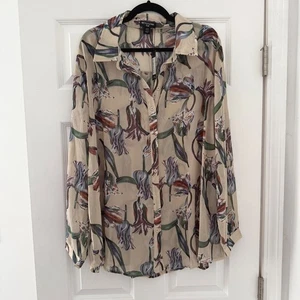 PrettyLittleThing Plus Size 20 Top Floral Print Sheer Button Up Shirt 2x Career - Picture 1 of 7