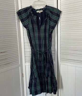 Ann Taylor LOFT Womens 8 Dress NWT Green Blue Tartan Plaid A-line Academia - Image 1 of 4